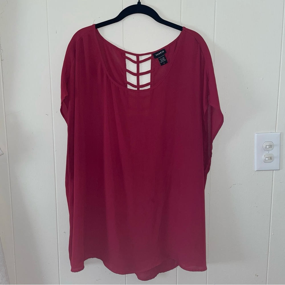 Torrid 3X Deep Red Blouse with Lattice Back